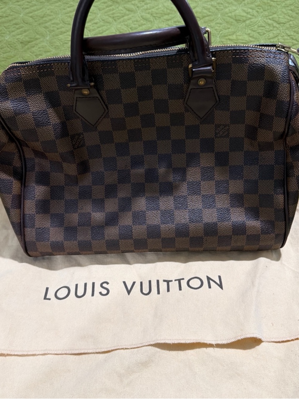Louis Vuitton Brown Damier Ebene Duffel Bag with Dark Leather Trim